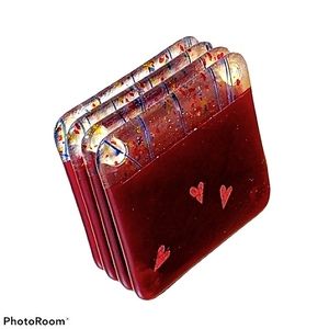 COASTERS FUSED GLASS  with Hearts and Confetti